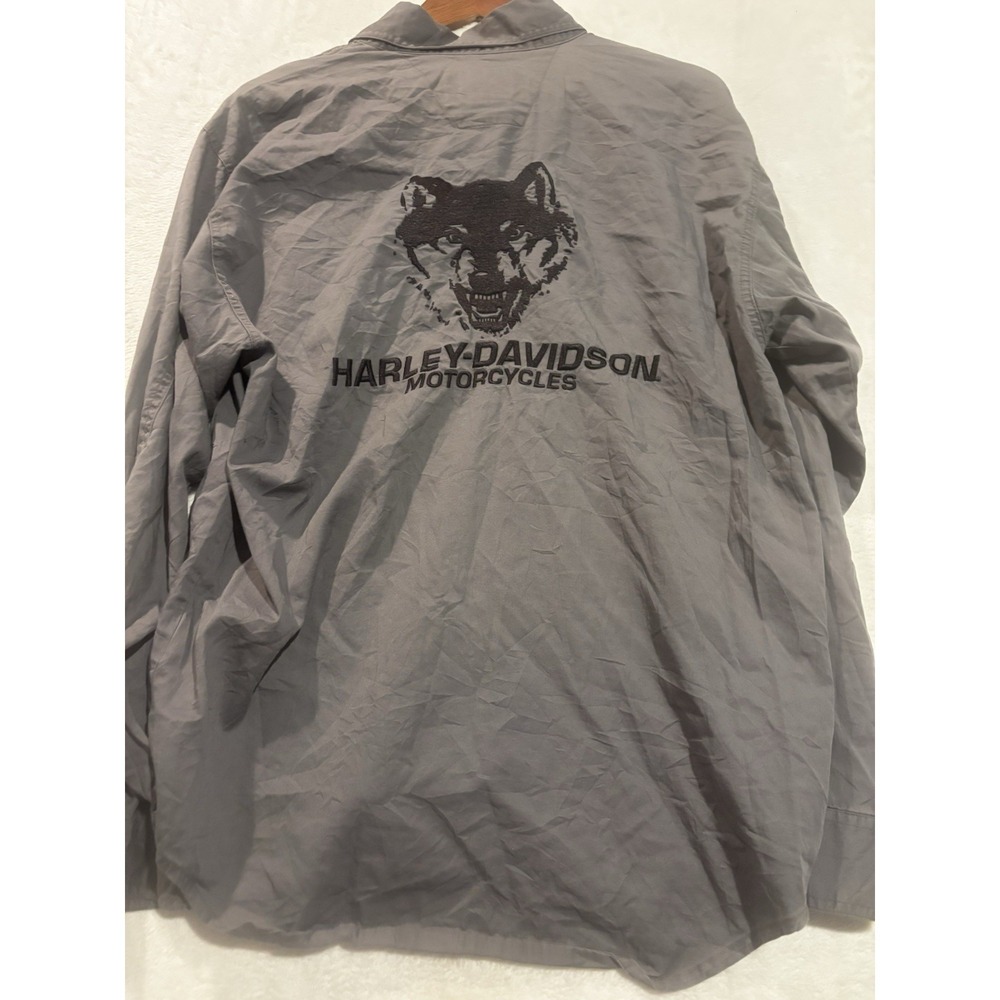 Harley Davidson‎ Shirt Mens Medium Touring Wolf Embroidered Button Up  Gray